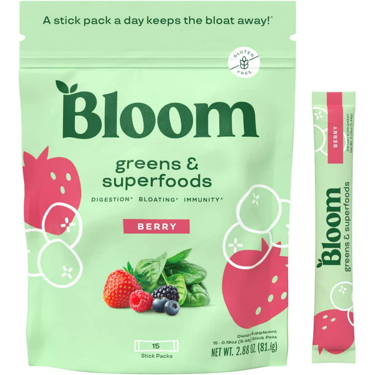 Bloom Nutrition Super Greens Powder Smoothie Mix, 15 Stick Packs -  Probiotics for Digestive Health & Bloating Relief for Women, Digestive  Enzymes with