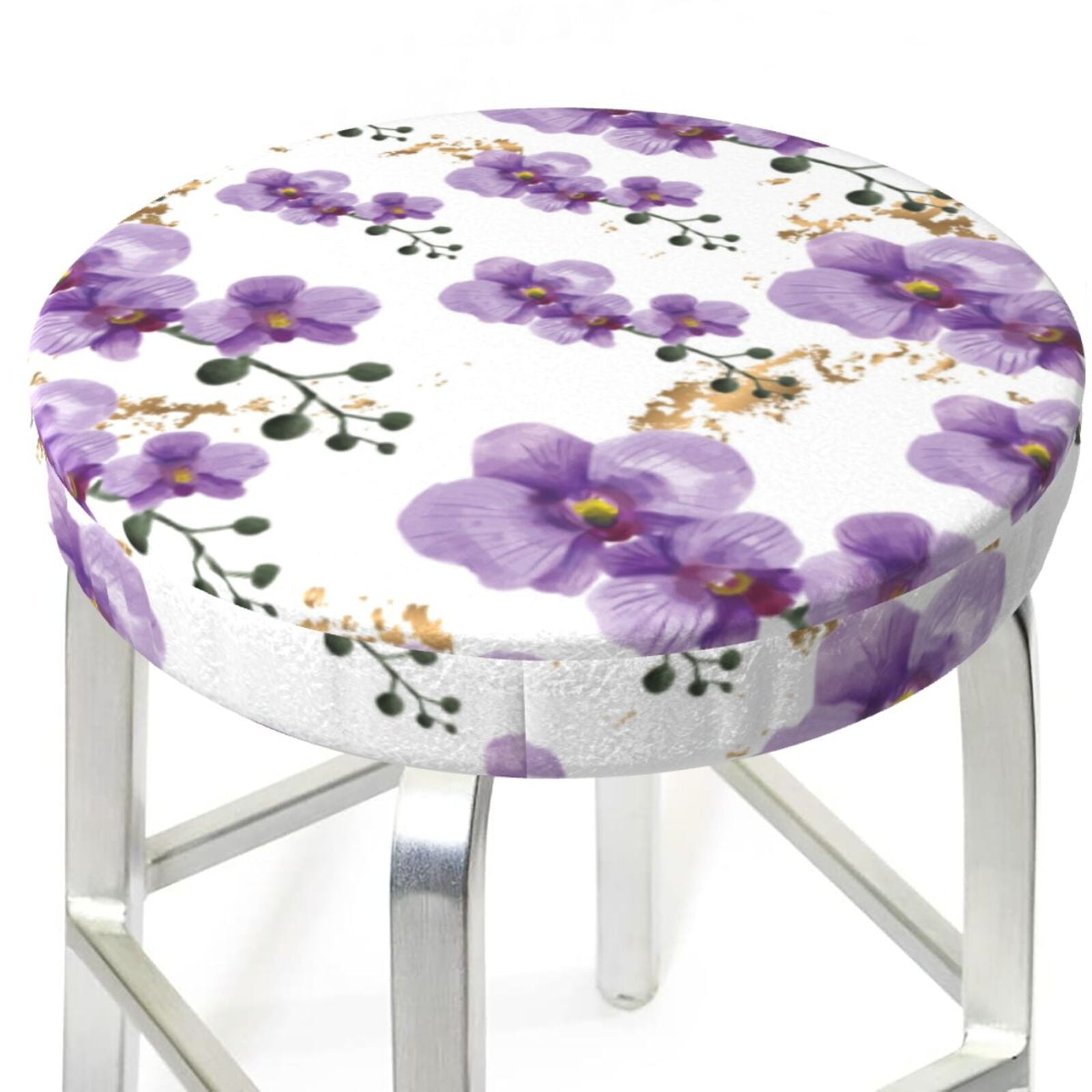 Bloom Orchids Flowers Stool Covers Round Bar Stool Covers, Round Bar