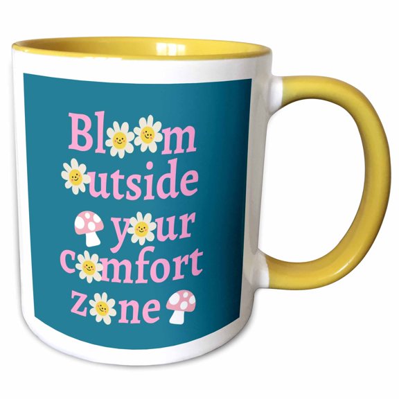 3drose, Bloom Outside Your Comfort Zone Aesthetic Quotes, 11oz Two-tone Yellow Mug