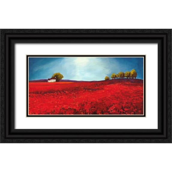 Bloom, Philip 32x18 Black Ornate Wood Framed with Double Matting Museum Art Print Titled - Field of poppies