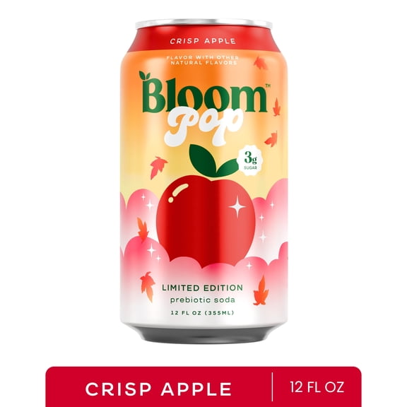 Bloom Nutrition Pop Crisp Apple Prebiotic Soda, 12 fl oz Can