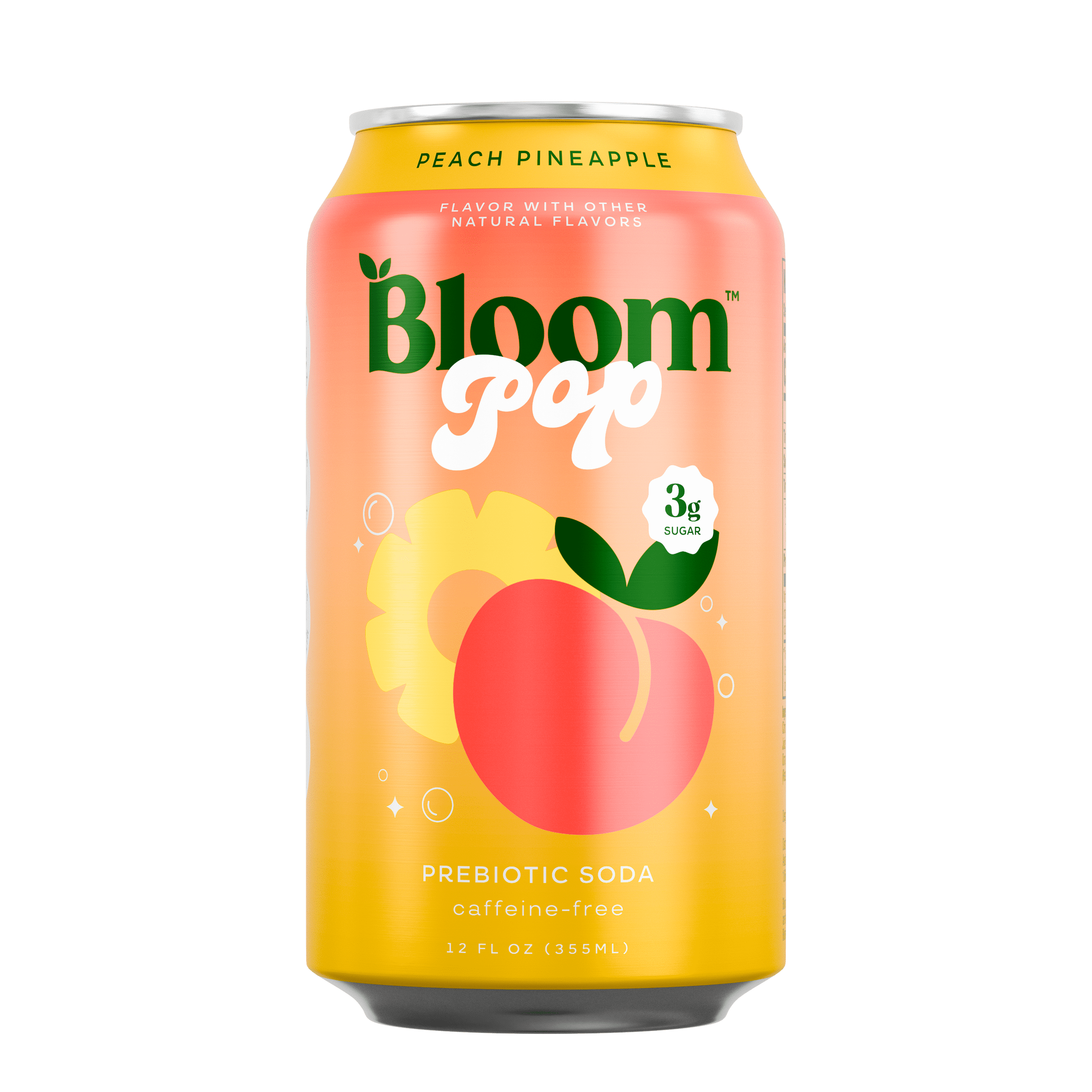 Bloom Nutrition Pop Prebiotic Soda, Peach Pineapple, 12 fl oz, Can