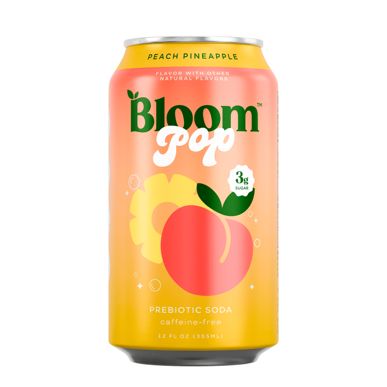 Bloom Nutrition Pop Prebiotic Soda, Peach Pineapple, 12 fl oz, Can