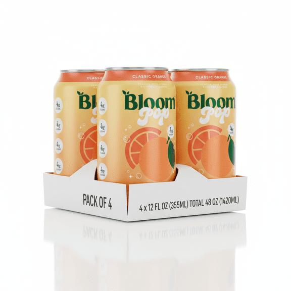  Bloom Pop Prebiotic Soda, Classic Orange, 12 fl oz Cans, 4-Pack  Bright Citrus Flavor & Gut-Friendly Fizz 