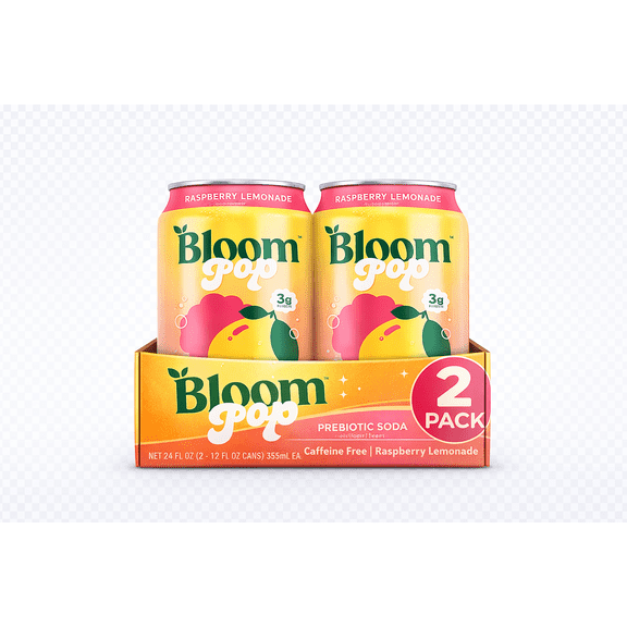 Bloom Pop Prebiotic Soda, Raspberry Lemonade Flavor, 12 fl oz (2-Pack)