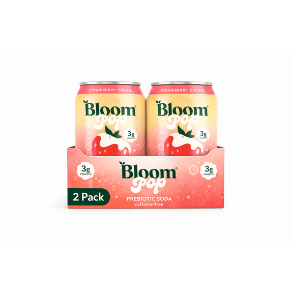 Bloom Pop Prebiotic Soda, Strawberry Cream (2-Pack)