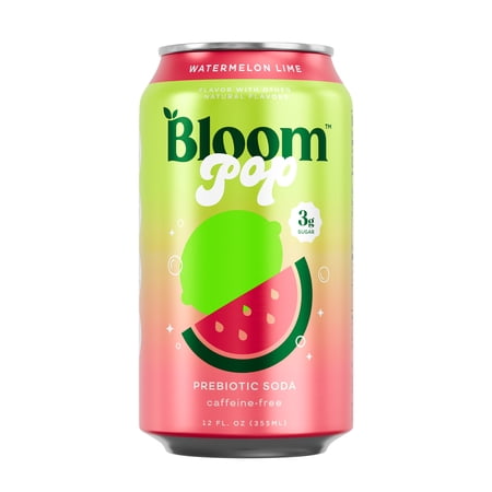 Bloom Nutrition Pop Prebiotic Soda, Watermelon Lime, 12 fl oz Can