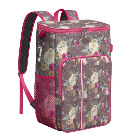 Bloom Print Floral and Skull Design Backpack Cooler - 20L High Capacity, Long-Lasting Insulation for Summer