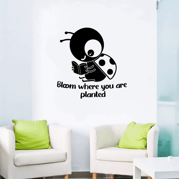 Bloom Quote Ladybug Ladybugs Lady Bug Bugs Cute Animal Insect Vinyl Design Wall Sticker Art Decal Boy Girl Kid Room Bedroom Nursery Kinder Playroom Home Decor Stickers Decoration Size (20x20 inch)