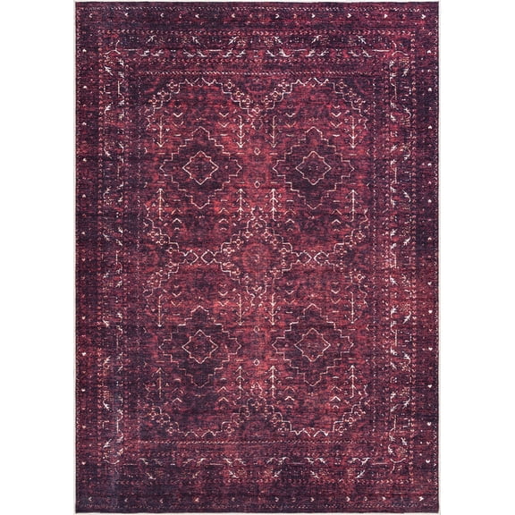 Bloom Rugs Washable Non-Slip 10 ft Runner - Dark Red Traditional Bordered Runner for Entryway, Hallway, Bathroom, and Kitchen - Exact size: 2.5' x 10'