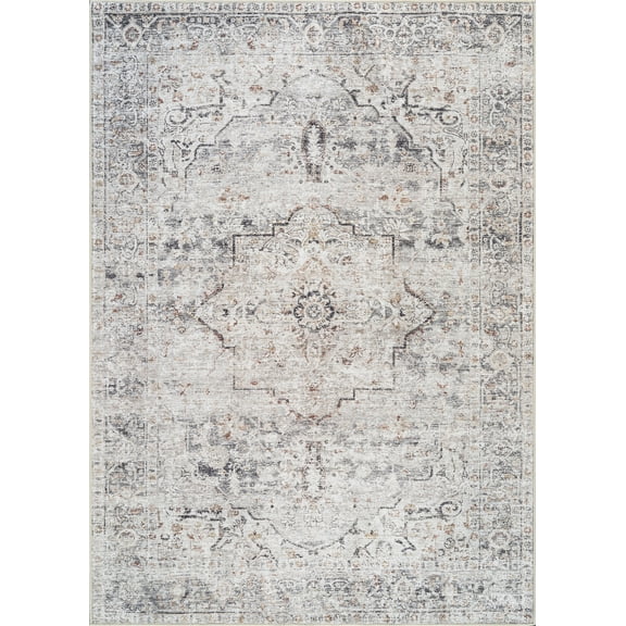Bloom Rugs Washable Non-Slip 10 ft Runner - Ivory / Gray / Caramel Traditional Oriental Runner for Entryway, Hallway, Bathroom, and Kitchen - Exact size: 2'6" x 10'