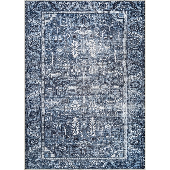 Bloom Rugs Washable Non-Slip 10x14 Rug - Blue Traditional Oriental Area Rug for Living Room, Bedroom, Dining Room, and Kitchen - Exact size: 10' x 14'