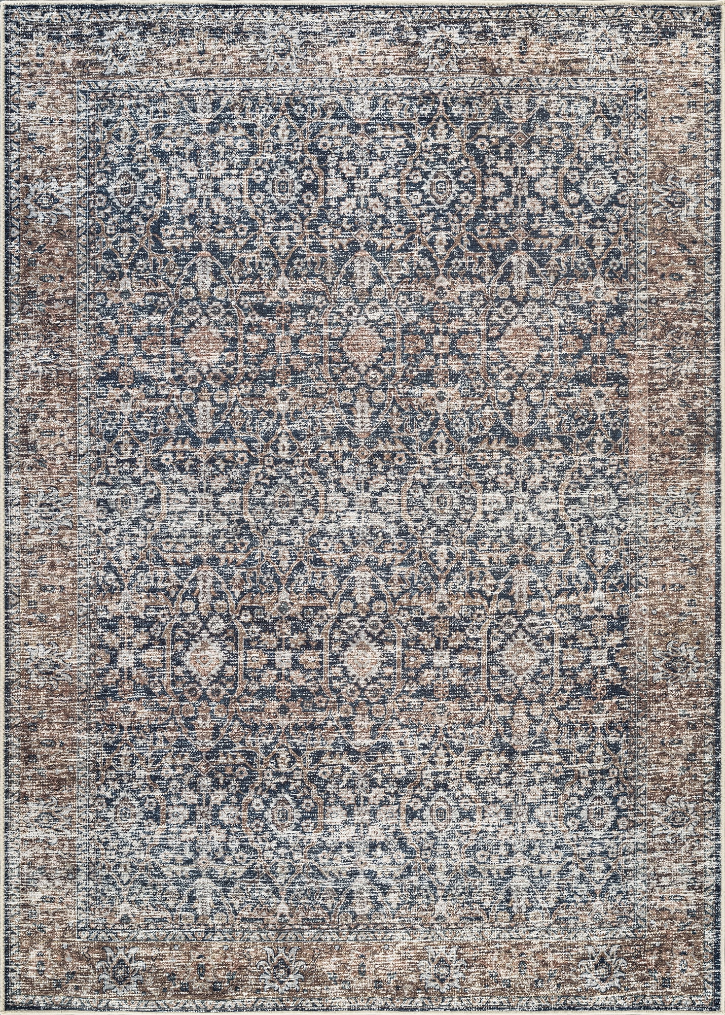Bloom Rugs Washable Non-Slip 10x14 Rug - Dark Blue / Tan Traditional Oriental Area Rug for Living Room, Bedroom, Dining Room, and Kitchen - Exact size: 10' x 14'