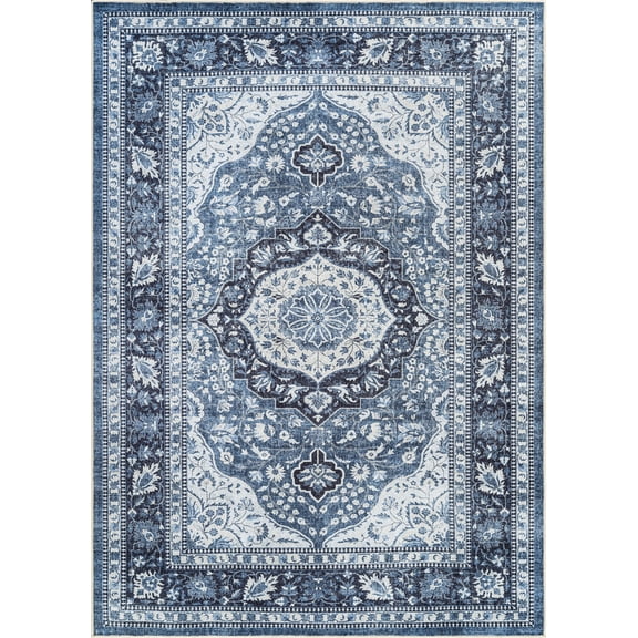 Bloom Rugs Washable Non-Slip 12 ft Runner - Blue Traditional Oriental Runner for Entryway, Hallway, Bathroom, and Kitchen - Exact size: 2'6" x 12'