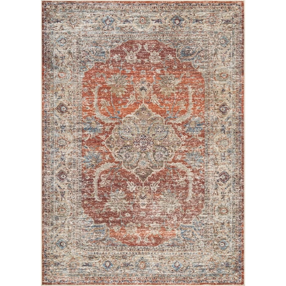 Bloom Rugs Washable Non-Slip 12 ft Runner - Orange / Olive Beige Traditional Oriental Runner for Entryway, Hallway, Bathroom, and Kitchen - Exact size: 2'6" x 12'