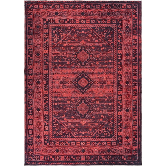 Bloom Rugs Washable Non-Slip 12 ft Runner - Red Traditional Bordered Runner for Entryway, Hallway, Bathroom, and Kitchen - Exact size: 2.5' x 12'