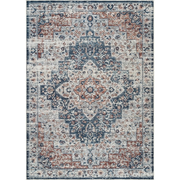 Bloom Rugs Washable Non-Slip 12 ft Runner - Terracotta / Teal Traditional Oriental Runner for Entryway, Hallway, Bathroom, and Kitchen - Exact size: 2'6" x 12'