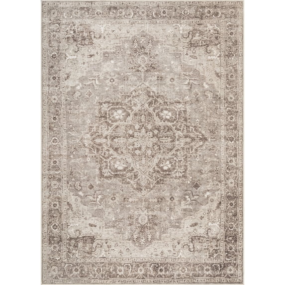 Bloom Rugs Washable Non-Slip 2' x 3' Rug - Beige / Gray Traditional Oriental Area Rug for Living Room, Bedroom, Dining Room, and Kitchen - Exact size: 2' x 3'