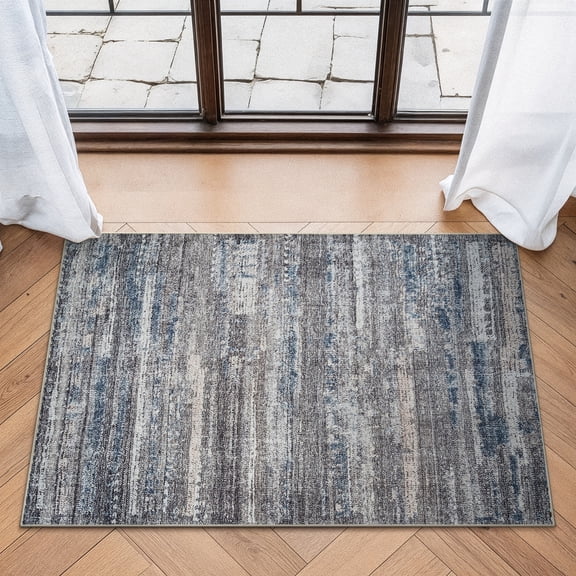 Bloom Rugs Washable Non-Slip 2' x 3' Rug - Gray / Blue / Blush Modern Abstract Area Rug for Living Room, Bedroom, Dining Room, and Kitchen - Exact size: 2' x 3'