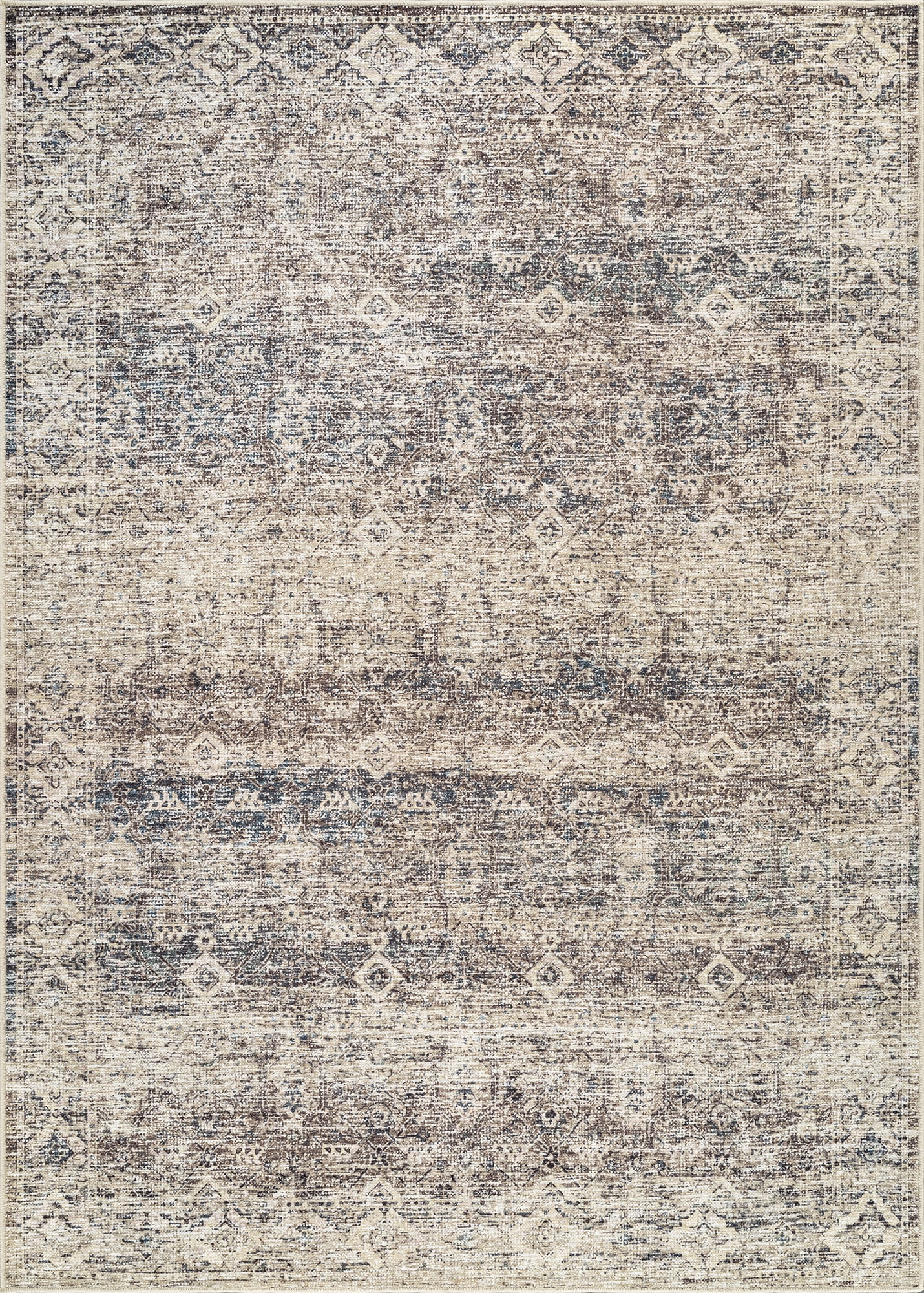 Bloom Rugs Washable Non-Slip 2x3 Rug - Beige Brown / Teal Traditional Oriental Area Rug for Living Room, Bedroom, Dining Room, and Kitchen - Exact size: 2' x 3'