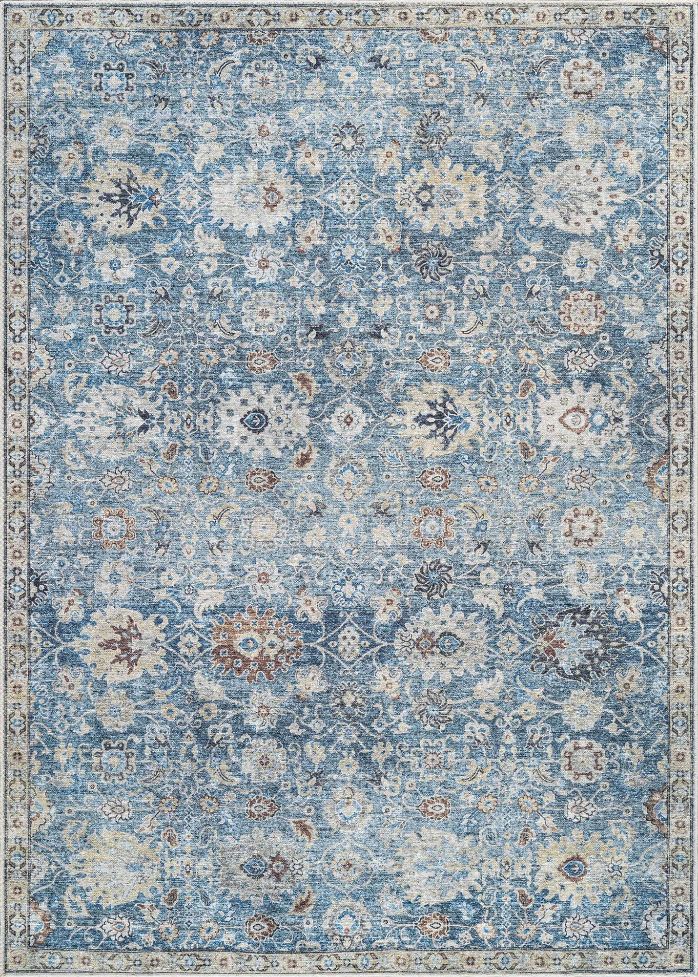 Bloom Rugs Washable Non-Slip 2x3 Rug - Blue / Beige Traditional Oriental Area Rug for Living Room, Bedroom, Dining Room, and Kitchen - Exact size: 2' x 3'