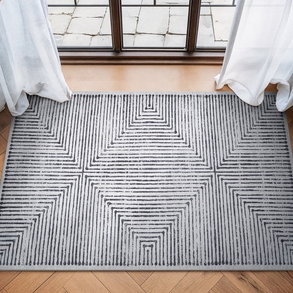 Bloom Rugs Washable Non-Slip 3' x 5' Rug - Black / Ivory Striped Area Rug for Living Room, Bedroom, Dining Room, and Kitchen - Exact size: 3' x 5'