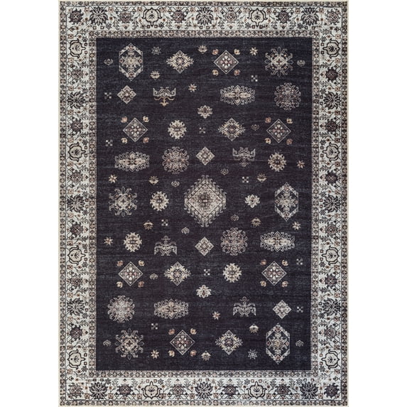 Bloom Rugs Washable Non-Slip 3' x 5' Rug - Black / Ivory Traditional Oriental Area Rug for Living Room, Bedroom, Dining Room, and Kitchen - Exact size: 3' x 5'