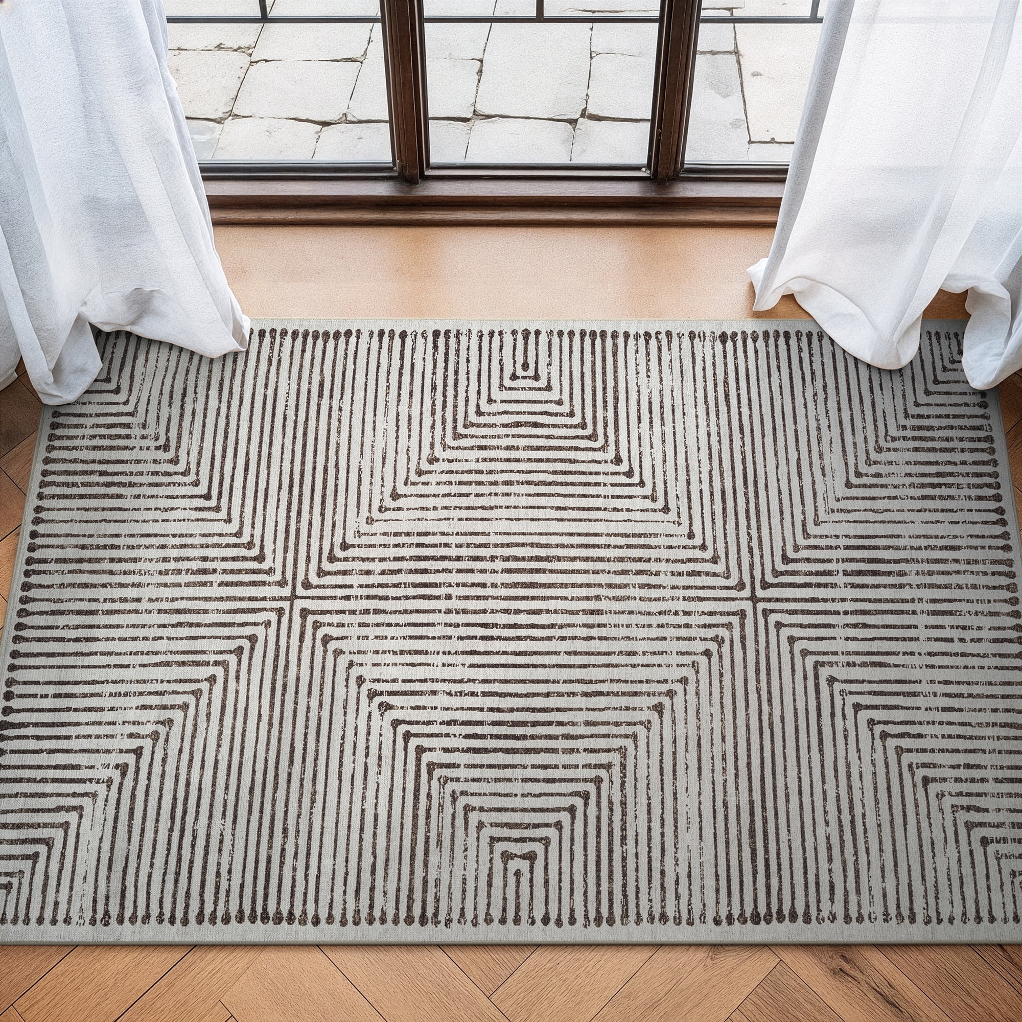 Stone Bloom Rug Bloom Rugs Washable Non-Slip 3' x 5' Rug - Brown Striped Area Rug for ...