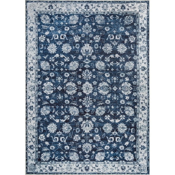 Bloom Rugs Washable Non-Slip 3' x 5' Rug - Dark Blue Traditional Bordered Area Rug for Living Room, Bedroom, Dining Room, and Kitchen - Exact size: 3' x 5'