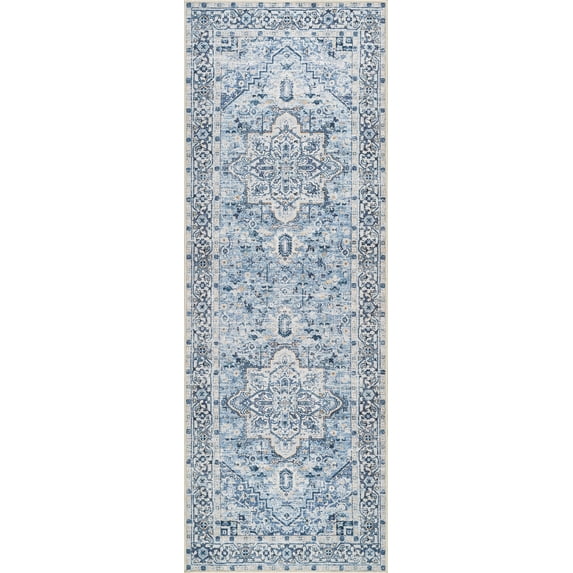 Bloom Rugs Washable Non-Slip 3x5 Rug - Blue Traditional Oriental Area Rug for Living Room, Bedroom, Dining Room, and Kitchen - Exact size: 3' x 5'