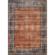 Bloom Rugs Washable Non-Slip 4' x 6' Rug - Orange/Teal Blue Traditional Bordered Area Rug for Living Room, Bedroom, Dining Room, and Kitchen - Exact size 4' x 6'
