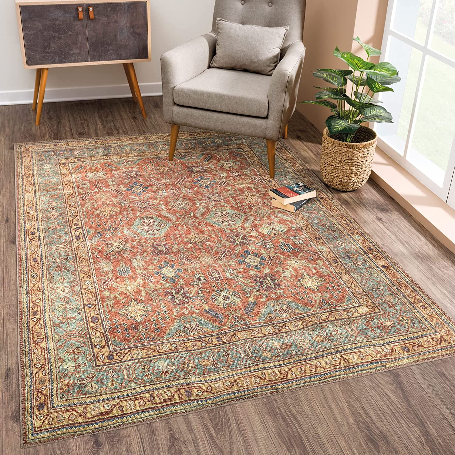 Stone Bloom Rug Bloom Rugs Washable Non-Slip 4' x 6' Rug - Terracotta / Mustard ...