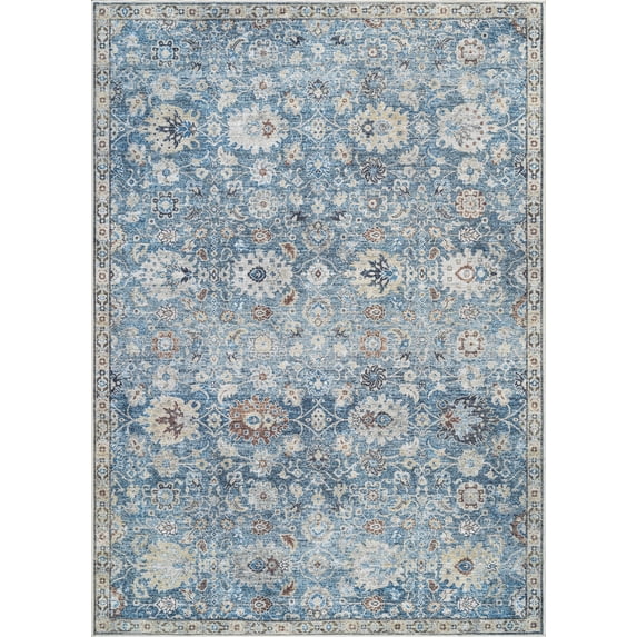 Bloom Rugs Washable Non-Slip 5x7 Rug - Blue / Beige Traditional Oriental Area Rug for Living Room, Bedroom, Dining Room, and Kitchen - Exact size: 5' x 7'