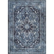 Bloom Rugs Washable Non-Slip 5x7 Rug - Blue / Charcoal Traditional Oriental Area Rug for Living Room, Bedroom, Dining Room, and Kitchen - Exact size: 5' x 7'