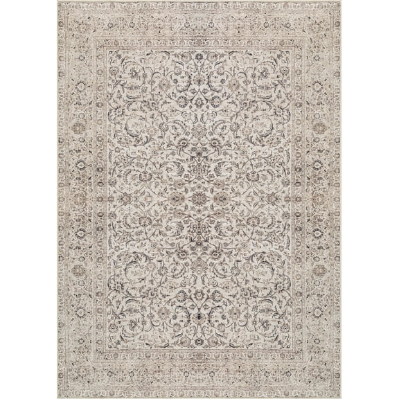 Bloom Rugs Washable Non-Slip 6' x 9' Rug - Beige / Off White Traditional Bordered Area Rug for Living Room, Bedroom, Dining Room, and Kitchen - Exact size: 6' x 9'