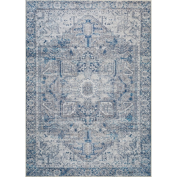 Bloom Rugs Washable Non-Slip 6' x 9' Rug - Blue / Gray Traditional Oriental Area Rug for Living Room, Bedroom, Dining Room, and Kitchen - Exact size: 6' x 9'