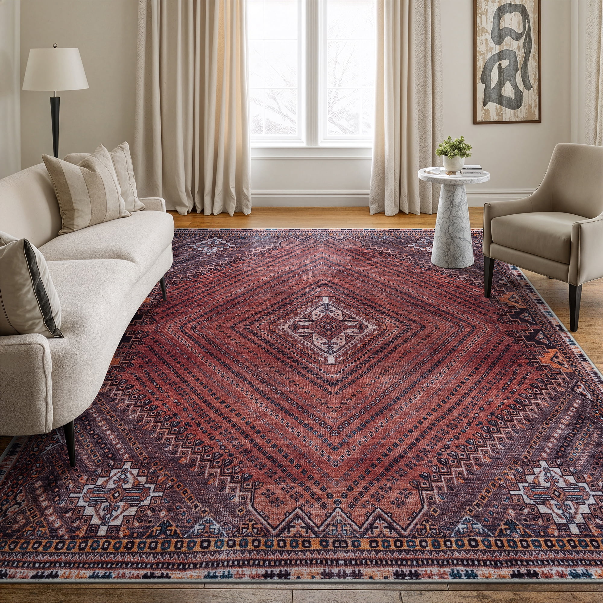 Bloom Rugs Washable Non-Slip 6' x 9' Rug - Red / Multicolor Traditional ...