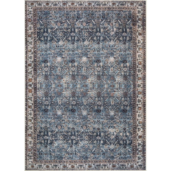 Bloom Rugs Washable Non-Slip 7 ft Runner - Blue / Beige Traditional Oriental Runner for Entryway, Hallway, Bathroom, and Kitchen - Exact size: 2.5' x 7'