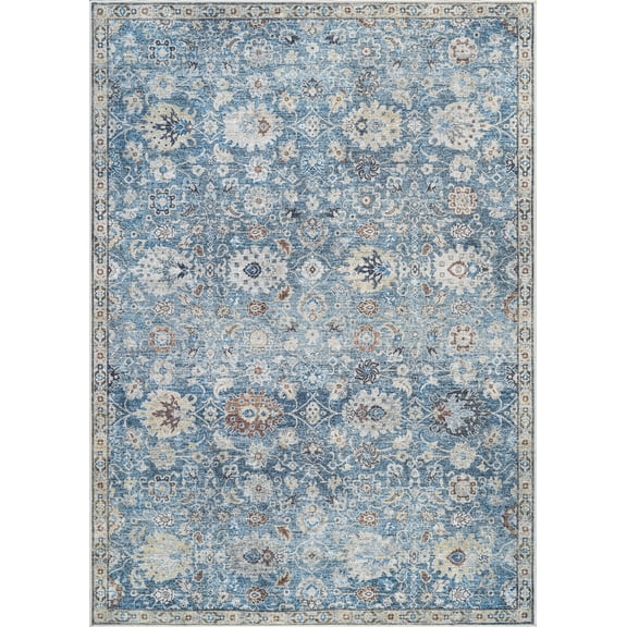 Bloom Rugs Washable Non-Slip 7 ft Runner - Blue / Beige Traditional Oriental Runner for Entryway, Hallway, Bathroom, and Kitchen - Exact size: 2'6" x 7'