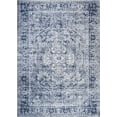 thumbnail image 1 of Bloom Rugs Washable Non-Slip 7 ft Runner - Ivory / Denim Blue Traditional Medallion Runner for Entryway, Hallway, Bathroom, and Kitchen - Exact size: 2.5' x 7', 1 of 10