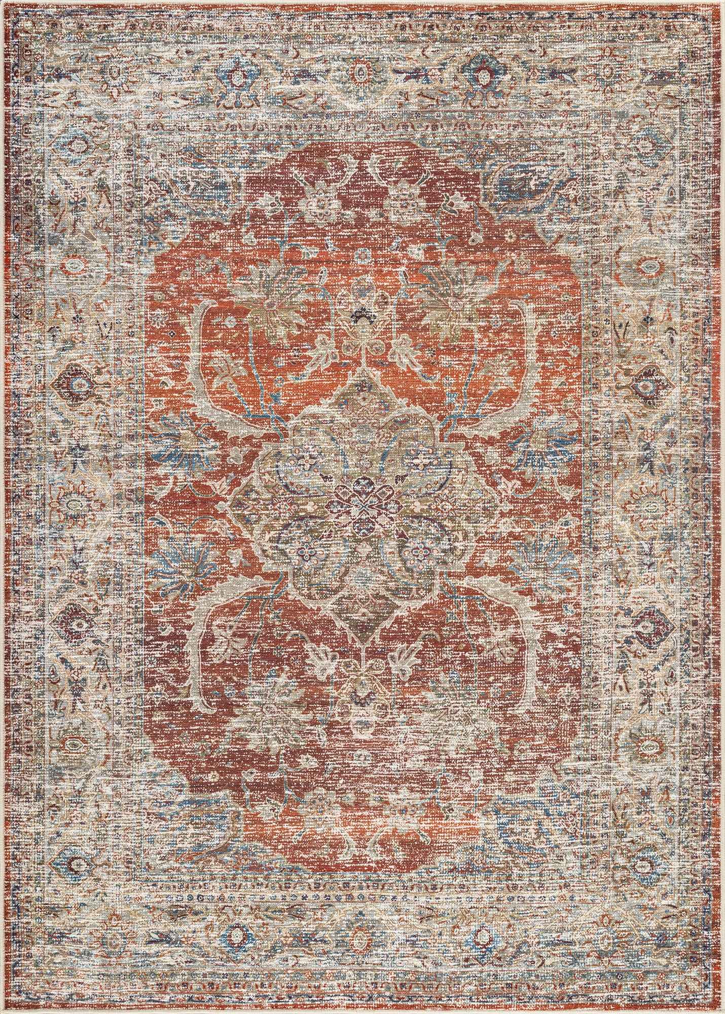 Bloom Rugs Washable Non-Slip 7 ft Runner - Orange / Olive Beige Traditional Oriental Runner for Entryway, Hallway, Bathroom, and Kitchen - Exact size: 2'6" x 7'