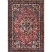 Bloom Rugs Washable Non-Slip 7 ft Runner - Red/Teal Blue/Yellow Traditional Medallion Runner for Entryway, Hallway, Bathroom, and Kitchen - Exact size: 2.5' x 7