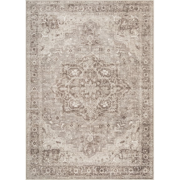 Bloom Rugs Washable Non-Slip 8' x 10' Rug - Beige / Gray Traditional Oriental Area Rug for Living Room, Bedroom, Dining Room, and Kitchen - Exact size: 8' x 10'