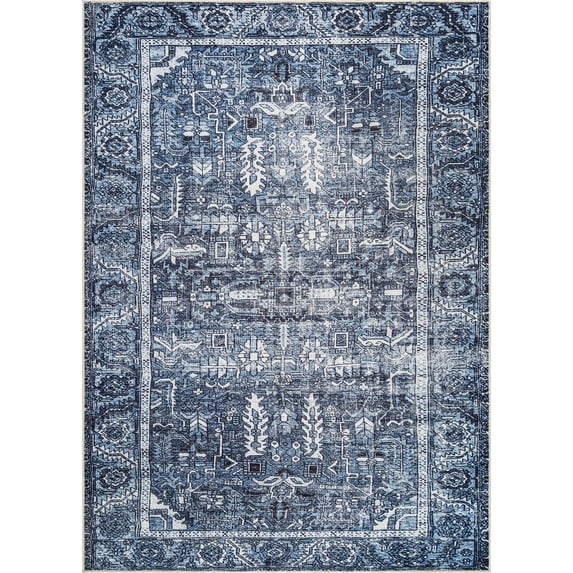 Bloom Rugs Washable Non-Slip 8' x 10' Rug - Blue Traditional Oriental Area Rug for Living Room, Bedroom, Dining Room, and Kitchen - Exact size: 8' x 10'