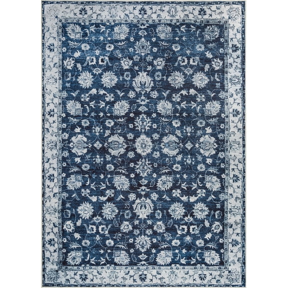 Bloom Rugs Washable Non-Slip 8' x 10' Rug - Dark Blue Traditional Bordered Area Rug for Living Room, Bedroom, Dining Room, and Kitchen - Exact size: 8' x 10'
