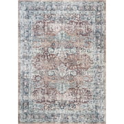 Bloom Rugs Washable Non-Slip 8x10 Rug - Brick / Dark Blue Traditional Oriental Area Rug for Living Room, Bedroom, Dining Room, and Kitchen - Exact size 8 x 10