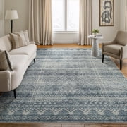 Bloom Rugs Washable Non-Slip 8x10 Rug - Teal / Ivory Geometric Area Rug for Living Room, Bedroom, Dining Room, and Kitchen - Exact size 8 x 10