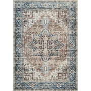 Bloom Rugs Washable Non-Slip 8x10 Rug - Terracotta / Blue Traditional Oriental Area Rug for Living Room, Bedroom, Dining Room, and Kitchen - Exact size: 8' x 10