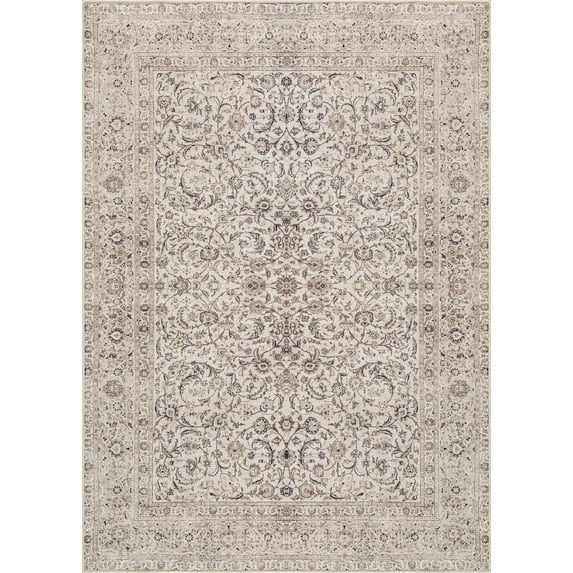 Bloom Rugs Washable Non-Slip 9' x 12' Rug - Beige / Off White Traditional Bordered Area Rug for Living Room, Bedroom, Dining Room, and Kitchen - Exact size: 9' x 12'