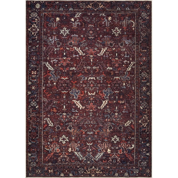 Bloom Rugs Washable Non-Slip 9' x 12' Rug - Burgundy Traditional Bordered Area Rug for Living Room, Bedroom, Dining Room, and Kitchen - Exact size: 9' x 12'